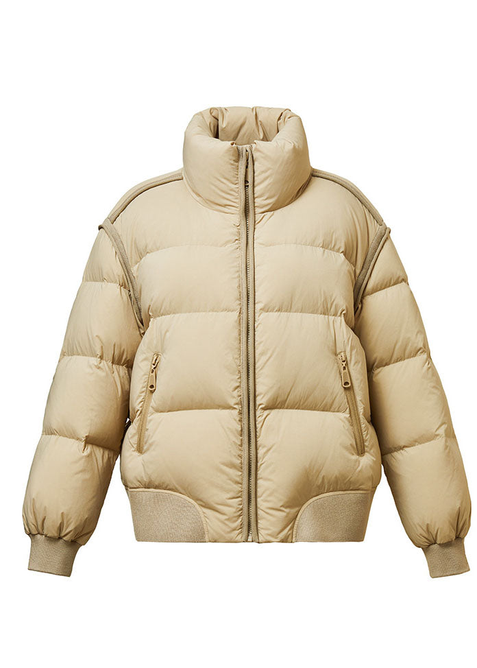 Fashion Khaki Stand Collar Zip Up Thick Duck Down Puffer Jacket Winter - Down Jackets - DYAVOR®