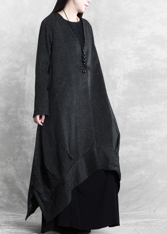 Fashion Loose fitting trench coat black striped v neck patchwork Woolen Coats Women - - DYAVOR®