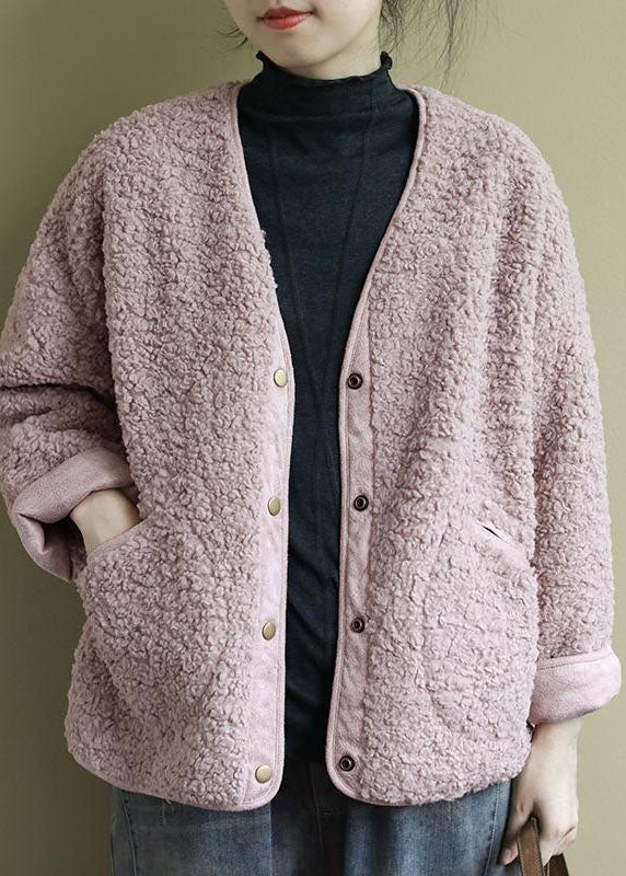 Fashion Pink Pockets Button Casual Fall Winter Thick Coats Long sleeve - Down Jackets - DYAVOR®