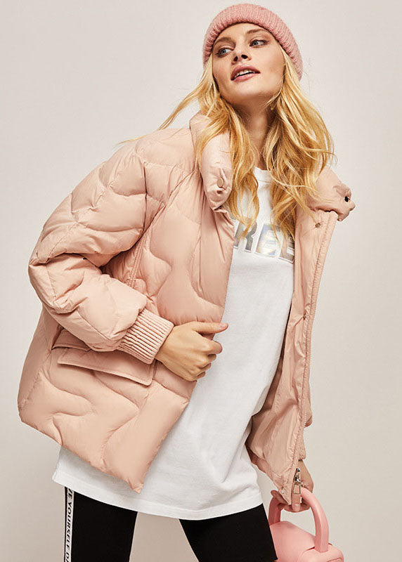 Fashion Pink Stand Collar Zippered Lazy Duck Down Down Coats Winter - Down Jackets - DYAVOR®