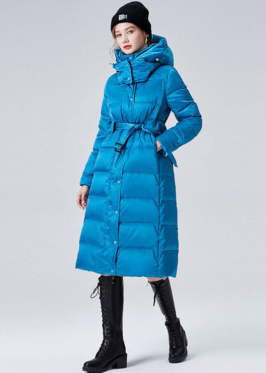 Fashion Sky Blue Hooded Sashes Lengthen Duck Down Down Coat Winter - Down Jackets - DYAVOR®