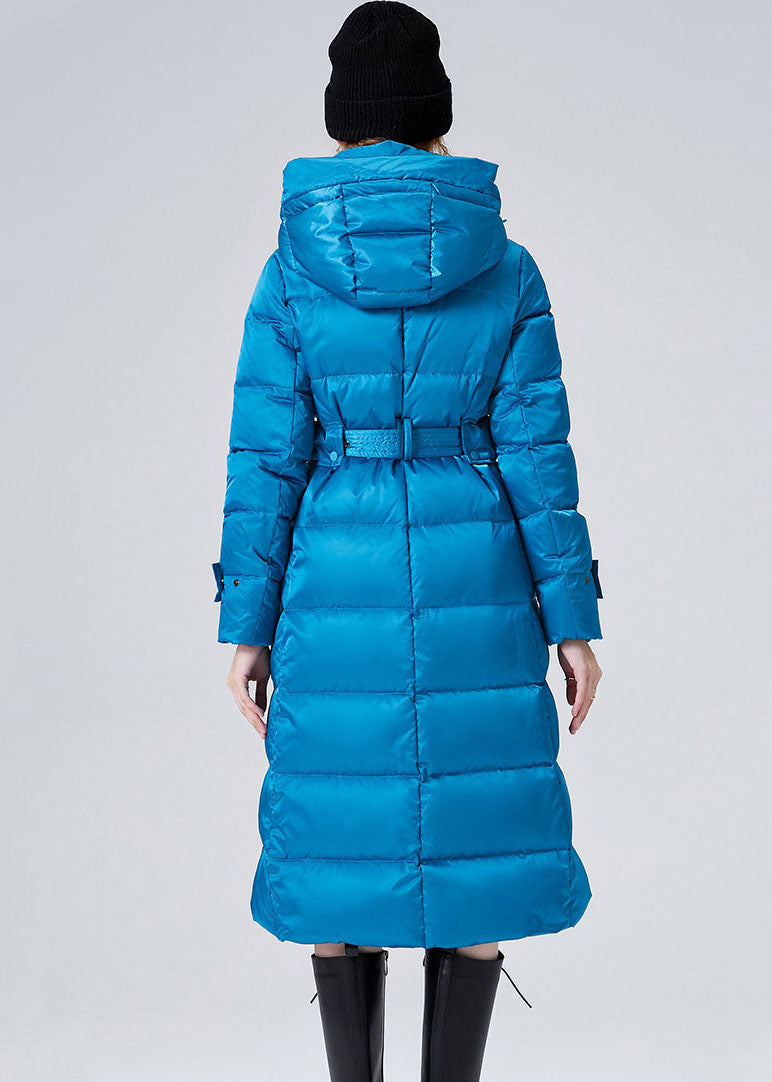 Fashion Sky Blue Hooded Sashes Lengthen Duck Down Down Coat Winter - Down Jackets - DYAVOR®