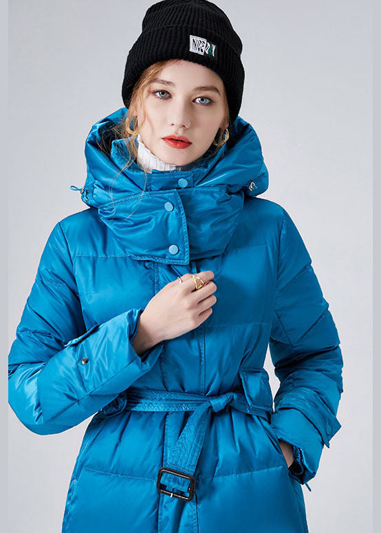 Fashion Sky Blue Hooded Sashes Lengthen Duck Down Down Coat Winter - Down Jackets - DYAVOR®