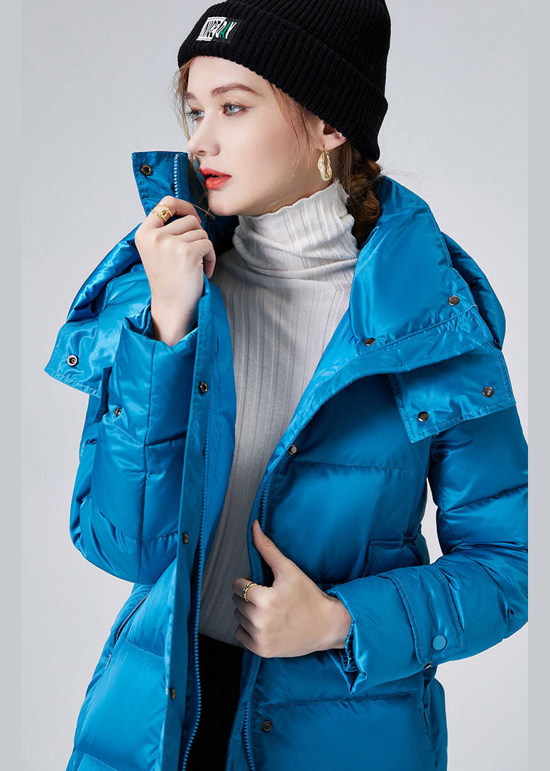 Fashion Sky Blue Hooded Sashes Lengthen Duck Down Down Coat Winter - Down Jackets - DYAVOR®
