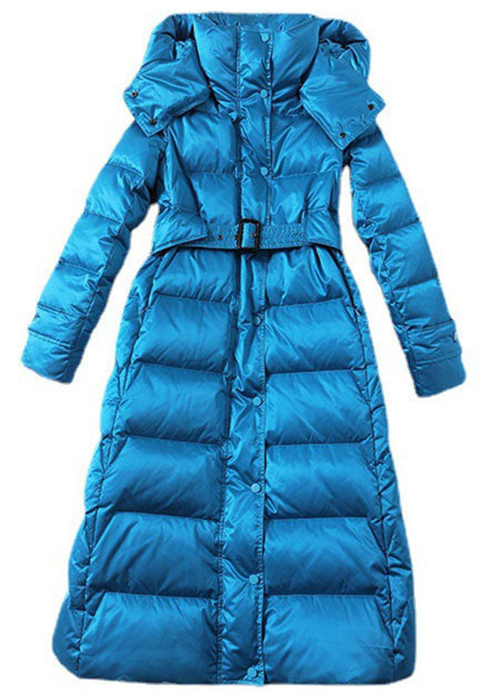 Fashion Sky Blue Hooded Sashes Lengthen Duck Down Down Coat Winter - Down Jackets - DYAVOR®