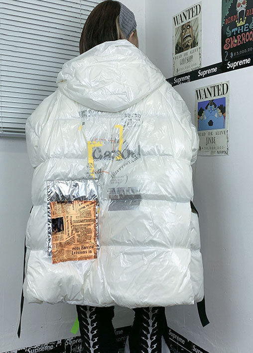 Fashion White zippered Hooded Print Duck Down coats Winter - Down Jackets - DYAVOR®
