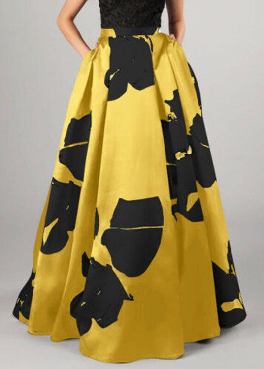 Fashion Yellow Elastic Waist Pockets Print Cotton Skirts Summer - Skirts - DYAVOR®
