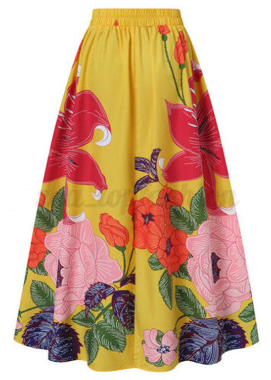 Fashion Yellow Elastic Waist Pockets Print Cotton Skirts Summer - Skirts - DYAVOR®