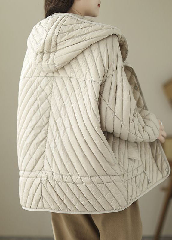 Fine Beige Hooded Drawstring Duck Down Puffer Coat Winter - Down Jackets - DYAVOR®