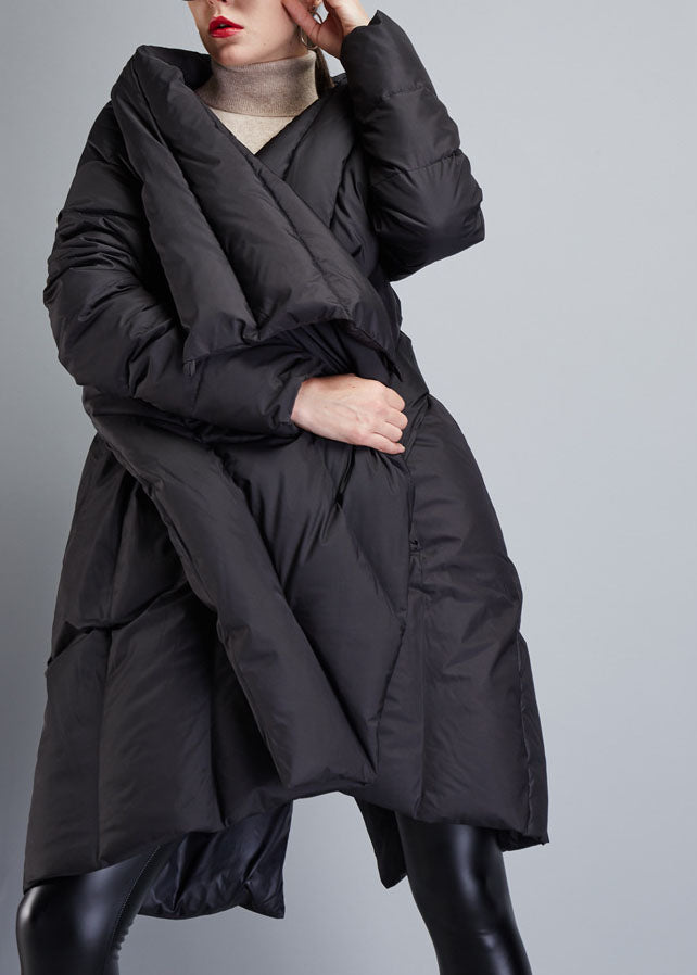 Fine Black Asymmetrical Cloak Duck Down Winter Coats Winter - Down Jackets - DYAVOR®