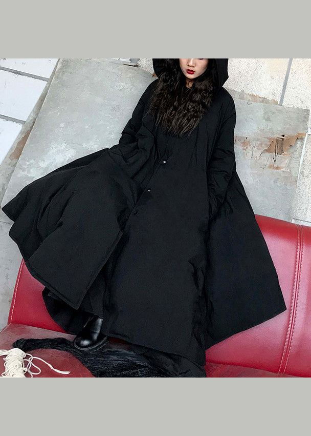 Fine Black Hooded Pockets Fine Cotton Filled Parka Winter - Down Jackets - DYAVOR®