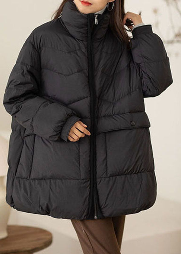 Fine Black Stand Collar Oversized Pockets Duck Down Down Coat Winter - Down Jackets - DYAVOR®