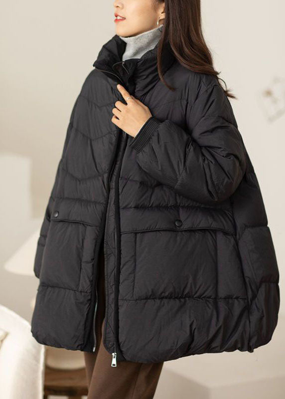 Fine Black Stand Collar Oversized Pockets Duck Down Down Coat Winter - Down Jackets - DYAVOR®