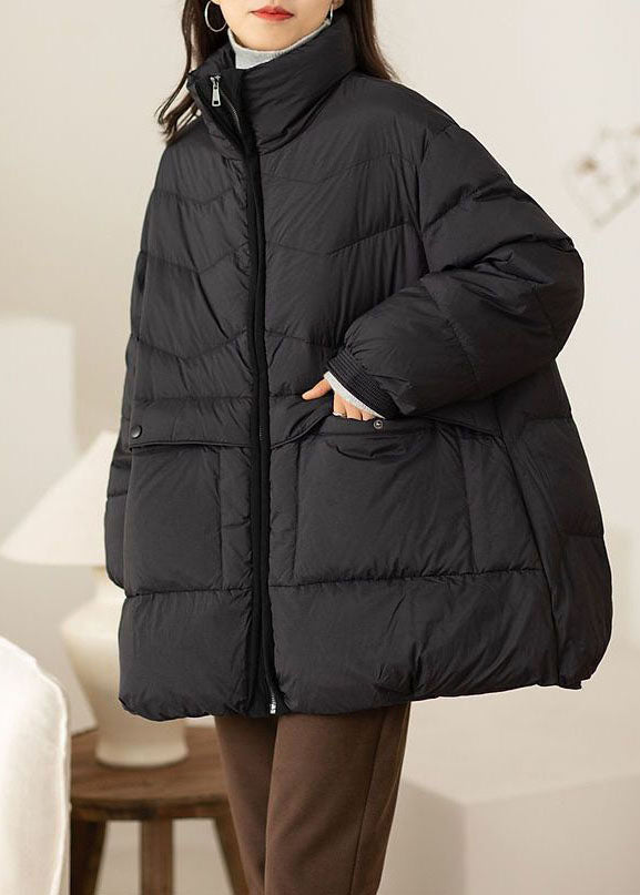 Fine Black Stand Collar Oversized Pockets Duck Down Down Coat Winter - Down Jackets - DYAVOR®