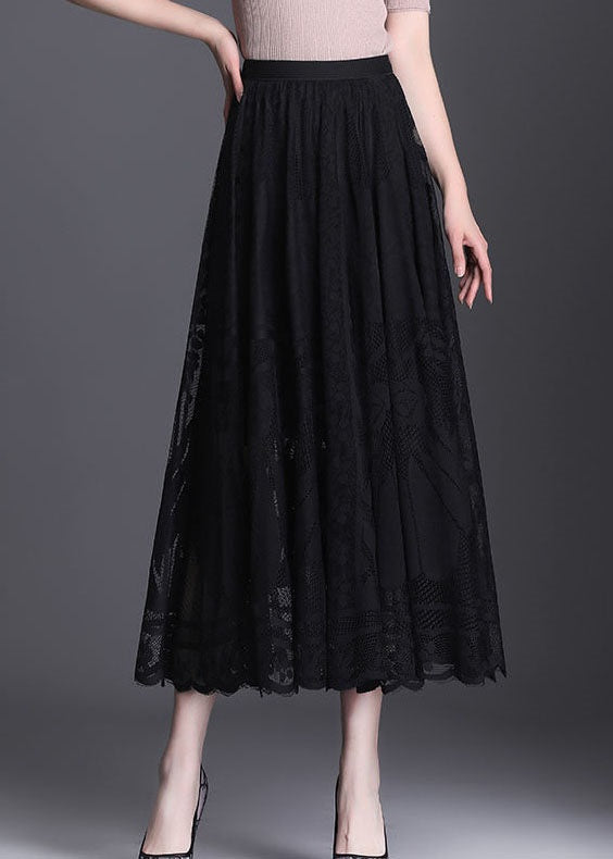 Fine Black Wrinkled Patchwork Hollow Out Lace Skirts Spring - Skirts - DYAVOR®