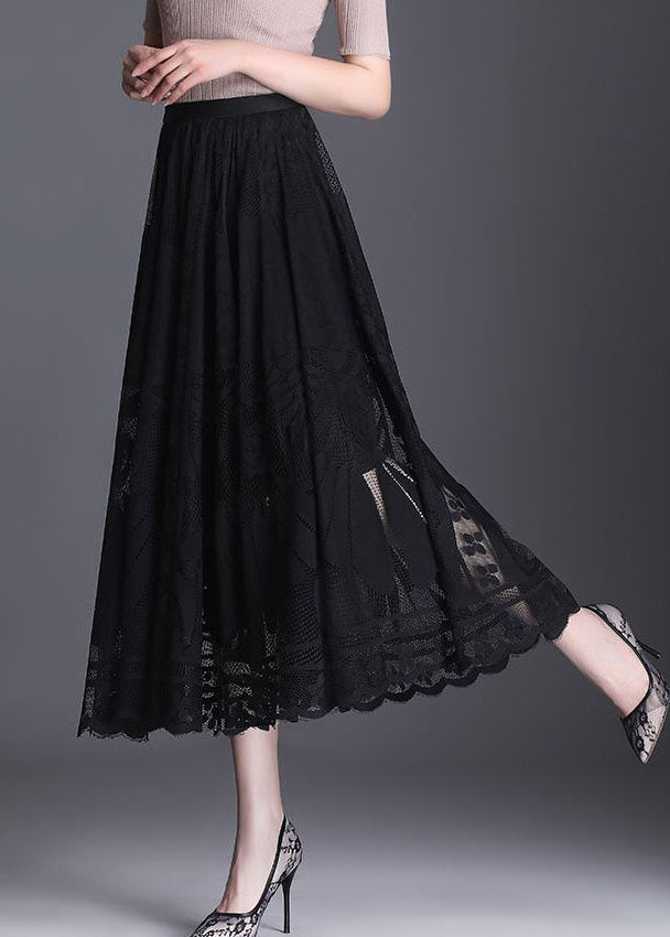 Fine Black Wrinkled Patchwork Hollow Out Lace Skirts Spring - Skirts - DYAVOR®