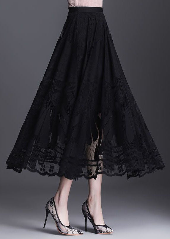 Fine Black Wrinkled Patchwork Hollow Out Lace Skirts Spring - Skirts - DYAVOR®