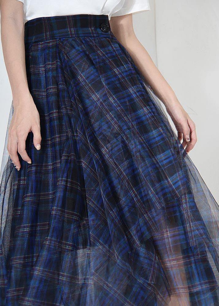 Fine Blue Plaid Button Asymmetrical Summer Skirt - Skirts - DYAVOR®