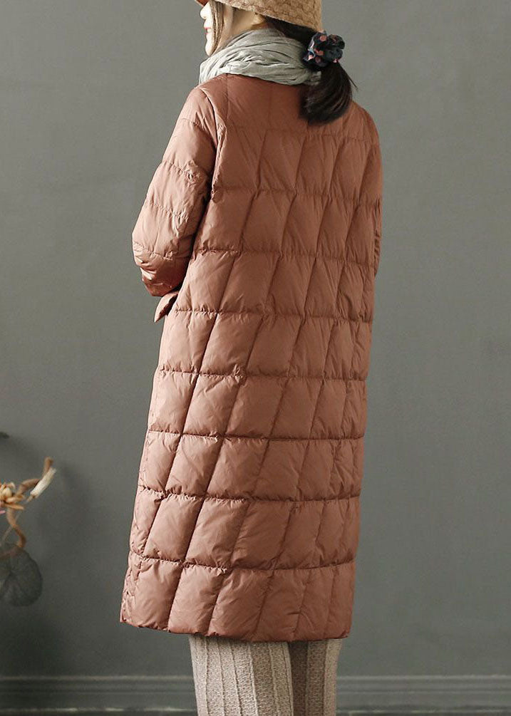 Fine Brown Stand Collar Pockets Duck Down Down Coat Winter - Down Jackets - DYAVOR®