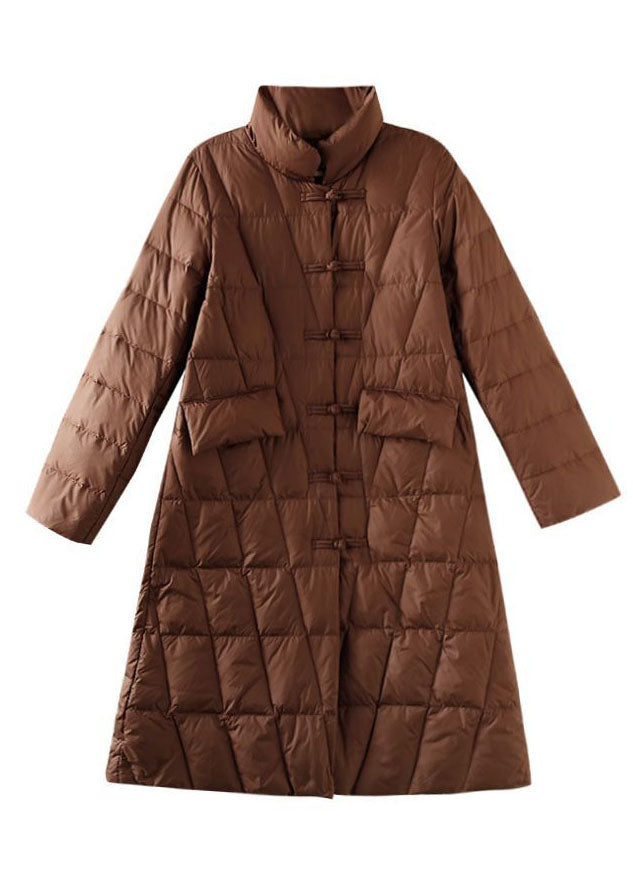 Fine Brown Stand Collar Pockets Duck Down Down Coat Winter - Down Jackets - DYAVOR®