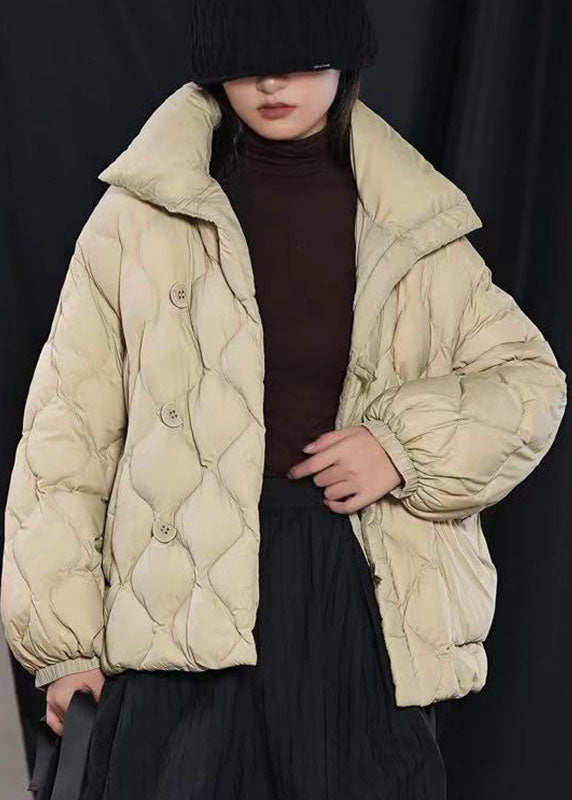 Fine Khaki Loose Stand Collar Pockets Winter Duck Down Puffer Coat - Down Jackets - DYAVOR®