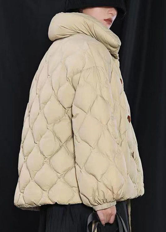 Fine Khaki Loose Stand Collar Pockets Winter Duck Down Puffer Coat - Down Jackets - DYAVOR®
