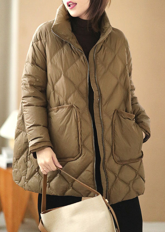 Fine Khaki Zip Up Oversized Thick Big Pockets Duck Down Puffer Jacket Winter - Down Jackets - DYAVOR®