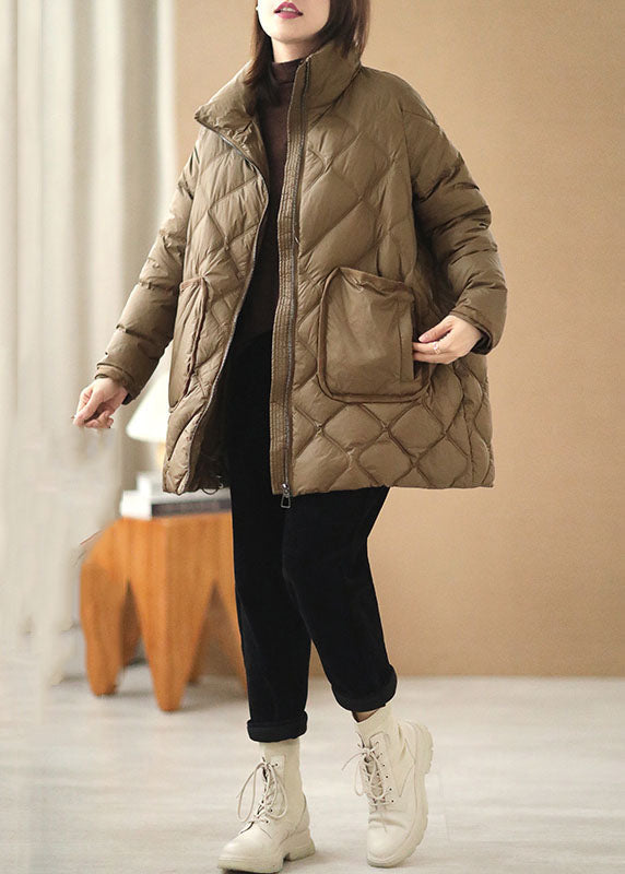 Fine Khaki Zip Up Oversized Thick Big Pockets Duck Down Puffer Jacket Winter - Down Jackets - DYAVOR®
