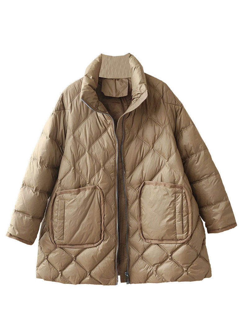 Fine Khaki Zip Up Oversized Thick Big Pockets Duck Down Puffer Jacket Winter - Down Jackets - DYAVOR®