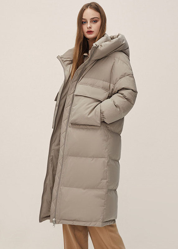 Fine Light Grey Stand Collar Hooded Pockets Duck Down Puffers Jackets Winter - Down Jackets - DYAVOR®