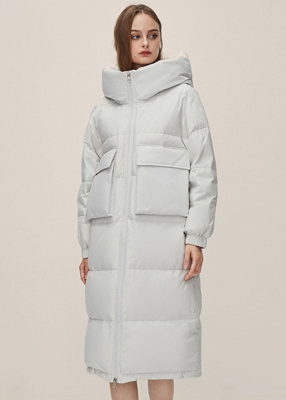 Fine Light Grey Stand Collar Hooded Pockets Duck Down Puffers Jackets Winter - Down Jackets - DYAVOR®