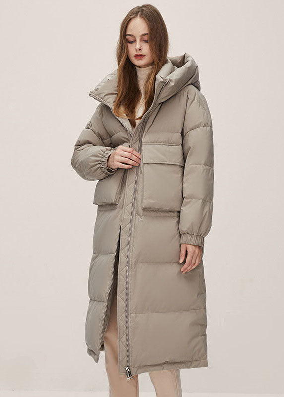 Fine Light Grey Stand Collar Hooded Pockets Duck Down Puffers Jackets Winter - Down Jackets - DYAVOR®
