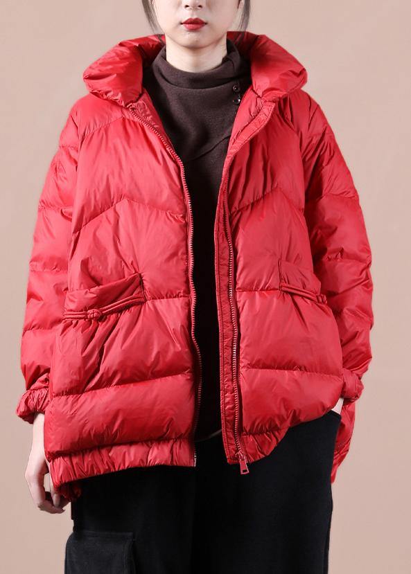 Fine Loose fitting snow jackets zippered Jackets red stand collar goose Down jackets - - DYAVOR®