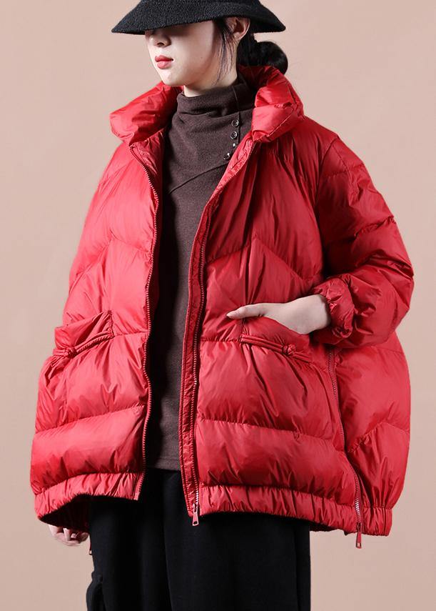 Fine Loose fitting snow jackets zippered Jackets red stand collar goose Down jackets - - DYAVOR®