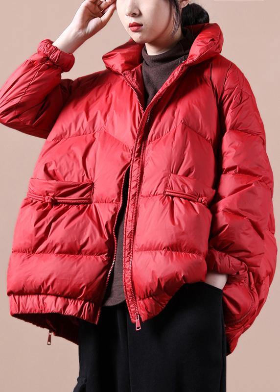 Fine Loose fitting snow jackets zippered Jackets red stand collar goose Down jackets - - DYAVOR®