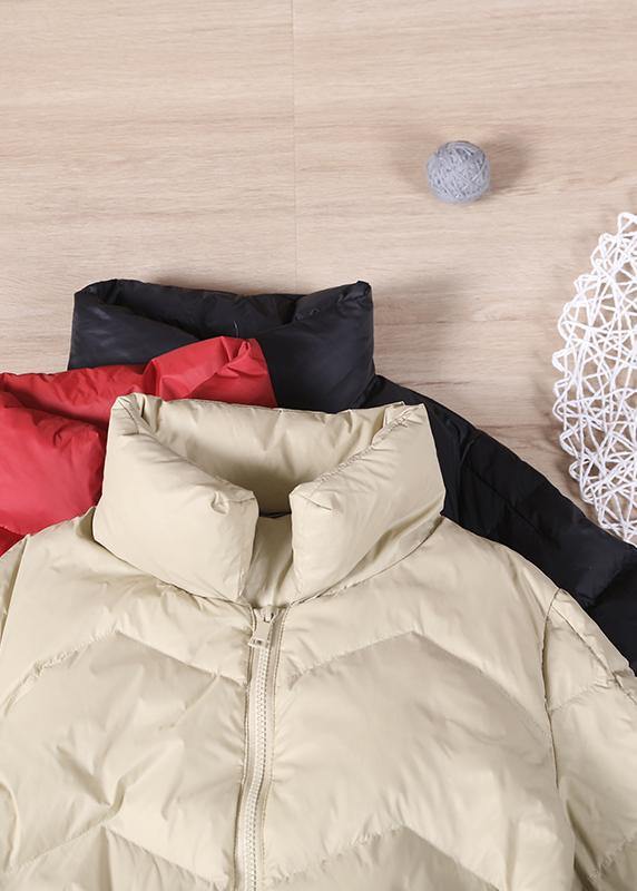 Fine Loose fitting snow jackets zippered Jackets red stand collar goose Down jackets - - DYAVOR®