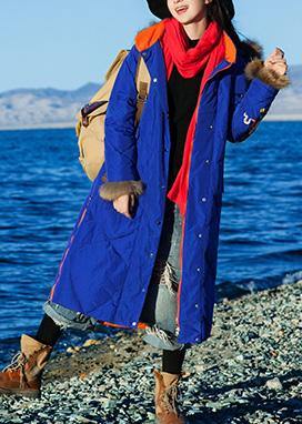 Fine Loose fitting winter jacket hooded Jackets blue side open zippered warm winter coat - - DYAVOR®