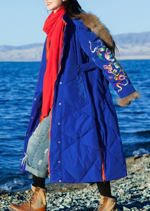 Fine Loose fitting winter jacket hooded Jackets blue side open zippered warm winter coat - - DYAVOR®