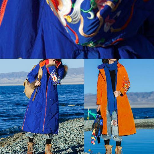Fine Loose fitting winter jacket hooded Jackets blue side open zippered warm winter coat - - DYAVOR®