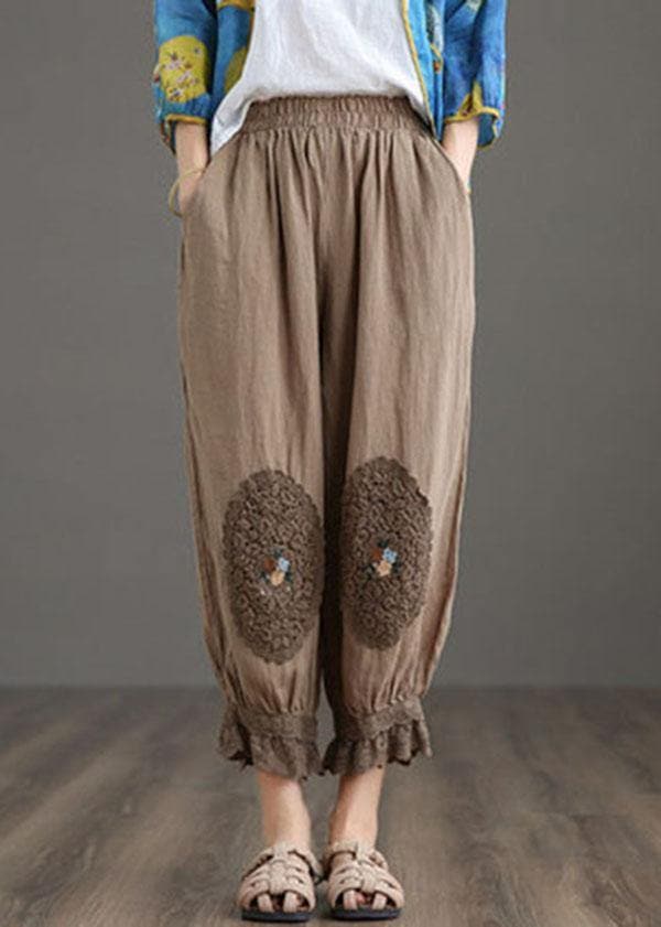 Fine Nude Patchwork Hollow Out Harem Pants Trousers Linen - Pants - DYAVOR®