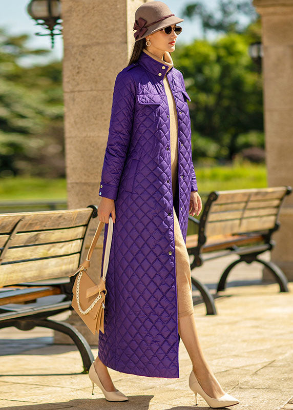 Fine Purple Stand Collar Sashes Lengthen Fine Cotton Filled Puffer Jacket Winter - Down Jackets - DYAVOR®