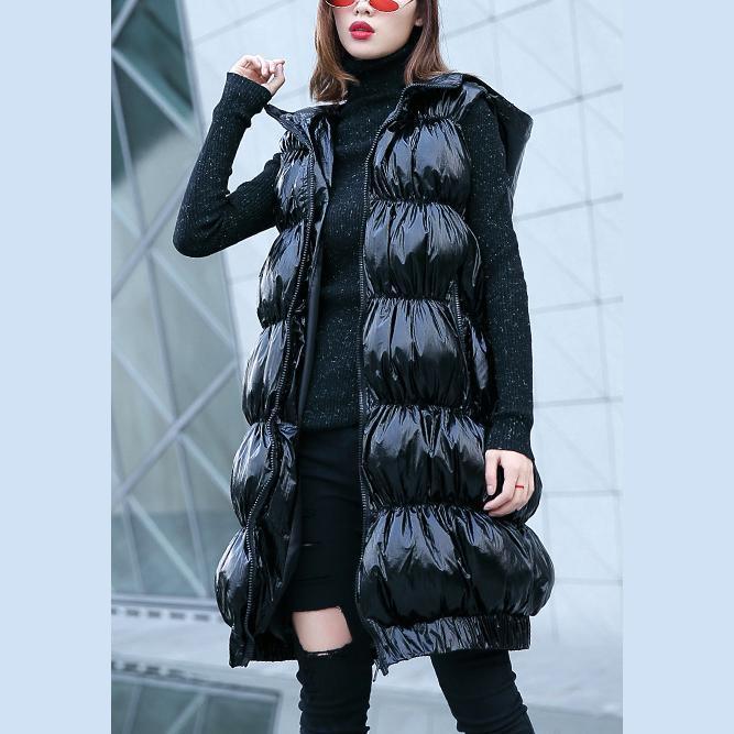 Fine black down jacket plus size hooded zippered Puffers Jackets Warm Sleeveless tunic - - DYAVOR®