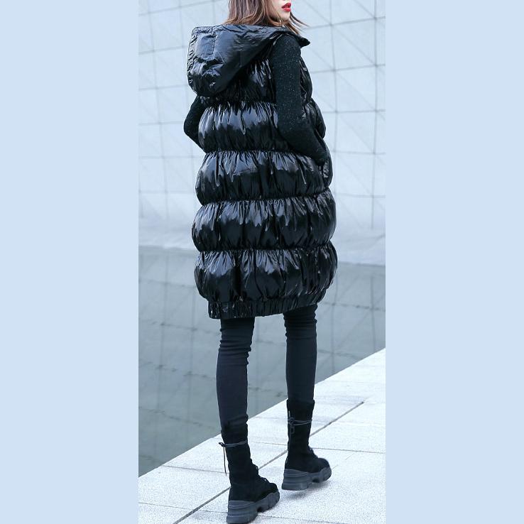 Fine black down jacket plus size hooded zippered Puffers Jackets Warm Sleeveless tunic - - DYAVOR®