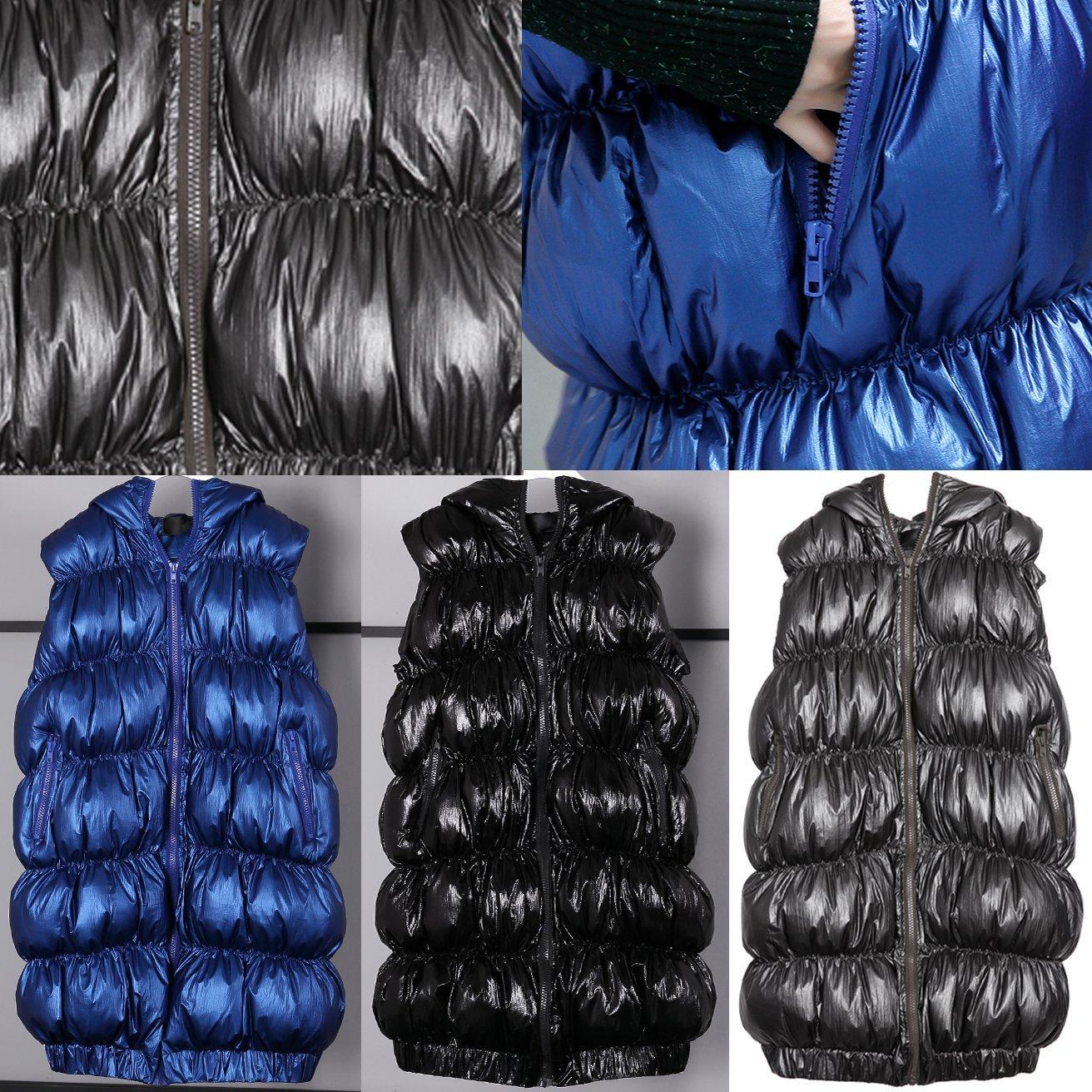 Fine black down jacket plus size hooded zippered Puffers Jackets Warm Sleeveless tunic - - DYAVOR®