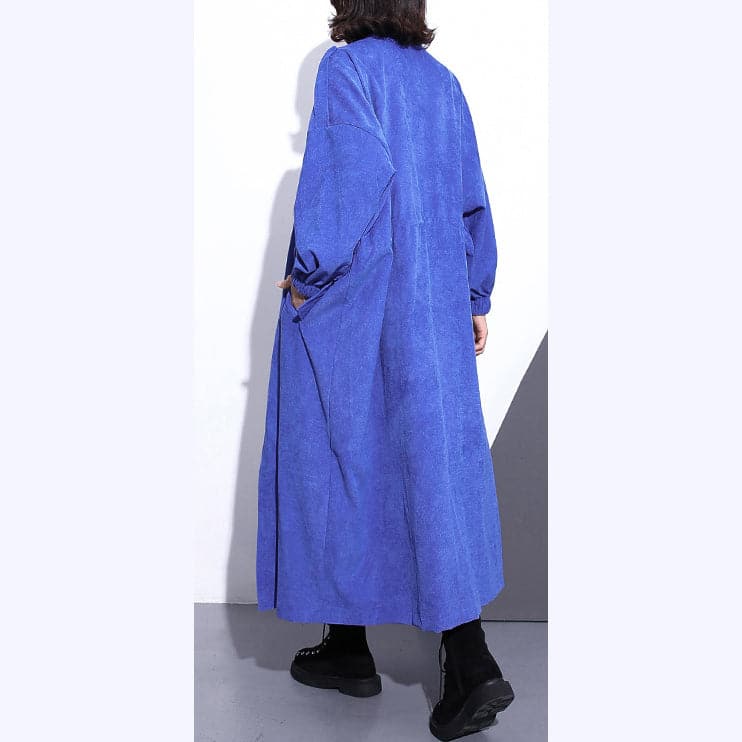Fine blue long coat plus size Stand zippered trench coat boutique long sleeve pockets baggy long coats - - DYAVOR®