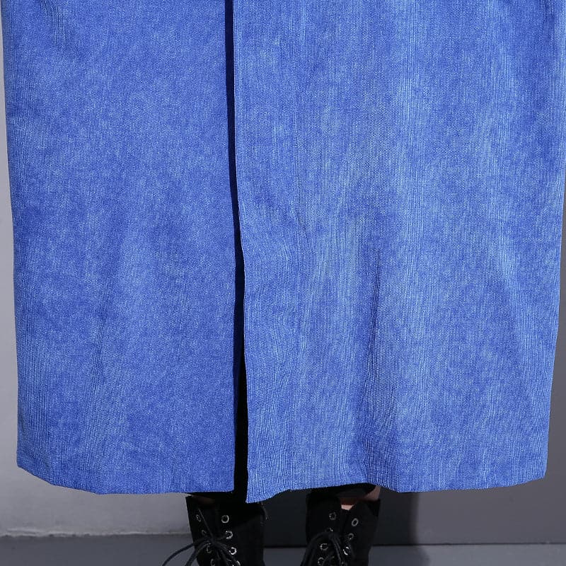 Fine blue long coat plus size Stand zippered trench coat boutique long sleeve pockets baggy long coats - - DYAVOR®