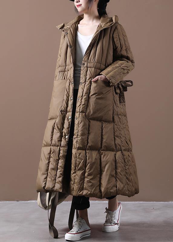 Fine plus size Winter Winter overcoat chocolate hooded pockets goose Down coat - - DYAVOR®