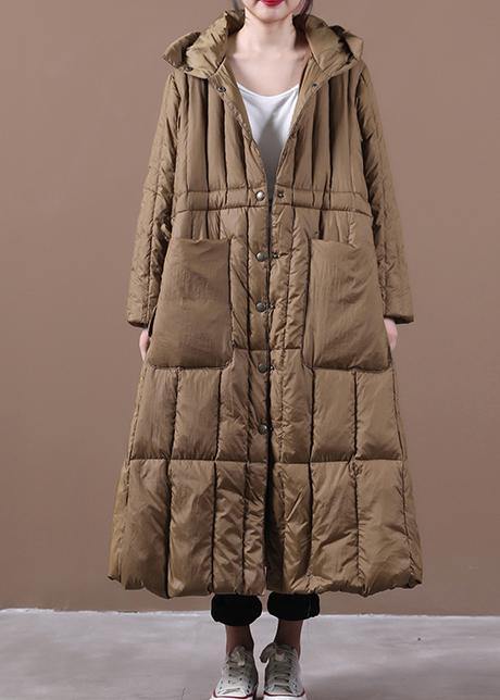 Fine plus size Winter Winter overcoat chocolate hooded pockets goose Down coat - - DYAVOR®