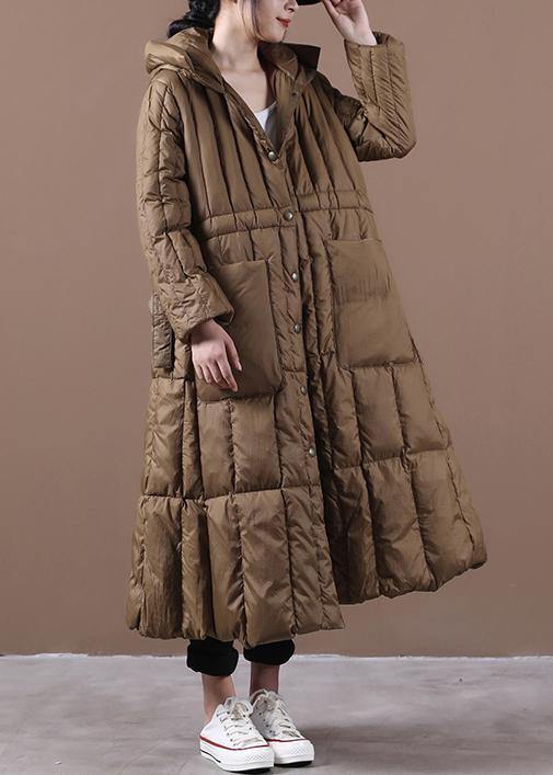 Fine plus size Winter Winter overcoat chocolate hooded pockets goose Down coat - - DYAVOR®