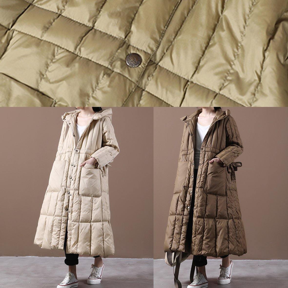 Fine plus size Winter Winter overcoat chocolate hooded pockets goose Down coat - - DYAVOR®